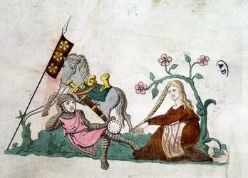Knight and Gente Lady - reproduction after a 14th century “Latin Psalter”