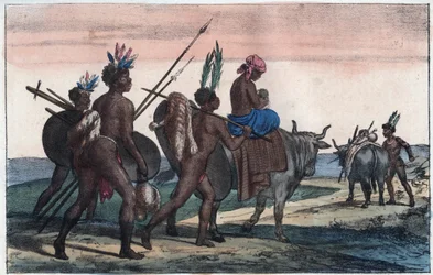 Korah Hottentots of the Cape on the move - engraving from "Usi e Costumi di Tutti i Popoli dell