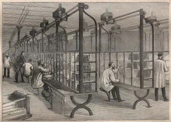 The postal service: sorting letters at the Hotel des Posts de Paris - Engraving In La Science francaise