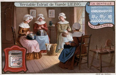 Lace Workshop, Valenciennes, Liebig Advertising, circa 1895