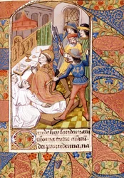 The assassination of Saint Thomas Becket (1118 - 1170), prelate and English politician. Miniature of the 14th century. Victoria & Albert Library, London