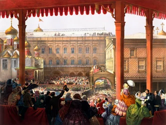 The coronation of Emperor Alexander II (1818-1881) on 18/02/1855. View of the crowd - anonymous lithograph