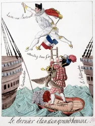 The last surge of a great man: caricature of Napoleon and General Bertrand - in 