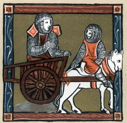 Arthurian Legend: Lancelot du Lac in the cart. In “Geschichte der Franzosischen Literatur” by Hermann Suchier