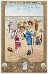 Leibig Card Depicting French Children on the Beach, 1890