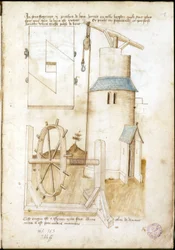 Lever System with Pulley for Construction Site - Manuscript: Parchment Sheet of an Engineer