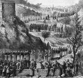Lourdes 1864: the procession to the cave for the inauguration of the statue of Mary Immaculate