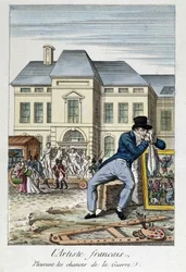 The French artist mourning the chances of war, engraving of the 19th century