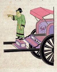 Magnetic tank: compasssole invented by the Chinese carrying a mobile statue always indicating the south, guided by a loving bar