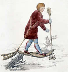 Man of the Ostiak tribe (Khanty or Khante) (Paleosiberian hunter tribe established in the forest area of the middle Ob valley) hunting for ermine. Illustration from 1803