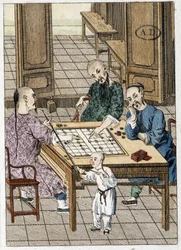 Man Playing Checkers (?) and a Smoking Man - China