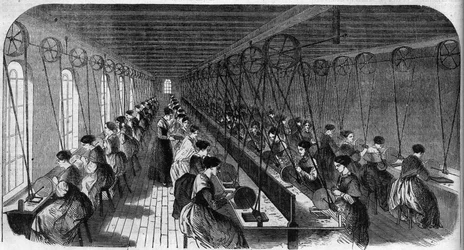 Manufacture of cemented pen: workers in a printing workshop in a Birmingham factory in 