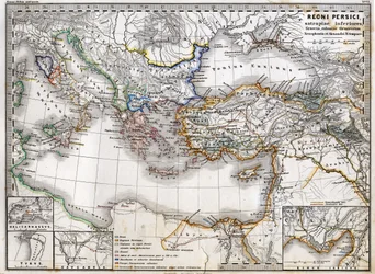 Map of the Persian Empire during the reign of Alexander The Great. Atlas of 1865.