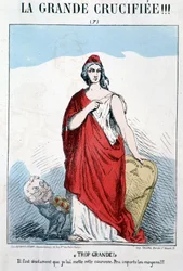 Marianne Holding Human Rights in Her Hand to Whom Thiers Wants to Put a Crown - Caricature
