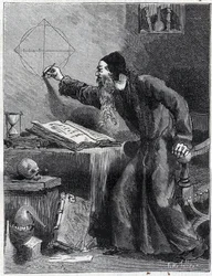Mathematics and Geometry: Scientific researcher of the quadrature of the circle in the 16th century. Engraving in 