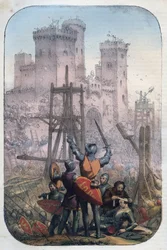 Medieval Life - Attacking and Defending a Castle - engraving from 