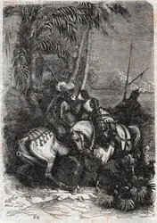 Meeting of Marphise, Astolphe and Sansonnet - engraving of 1851 from 