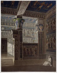 Memnonium Thebes, Plate 37: Colorful Interior Perspective View of the Temple of the West - in 