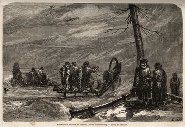 Merchant of the ambulant, at a snow crossroads