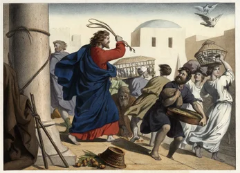 Merchants chased out of the temple. Anonymous engraving from the middle of the 19th century