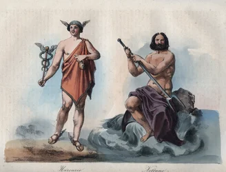 Mercury (Hermes) and Neptune (Poseidon) - engraving from "Usi e Costumi di Tutti i Popoli dell