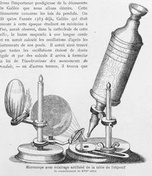 Microscope with artificial lighting of the stage at the beginning of the 17th century