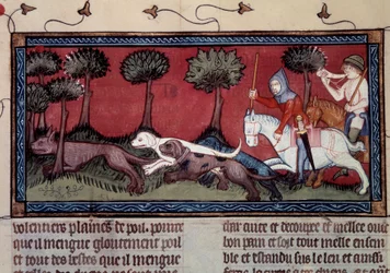 Miniature Fox Hunt from the Book of King Modus and Queen Ratio by Henri de Ferrieres