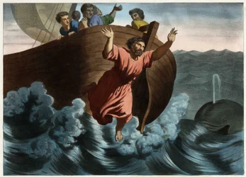 Named Responsible for the Storm Threatening the Ship, Jonah Suggested That He Be Thrown Overboard. God Sent a Fish That Swallowed the Prophet. Anonymous Engraving from the Middle of the 19th Century.