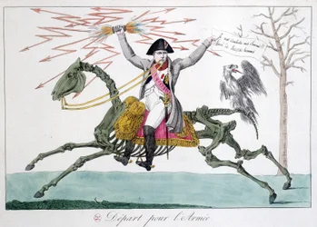 Napoleon: Caricature of a Warrior Man on a Horse Skeleton - in 