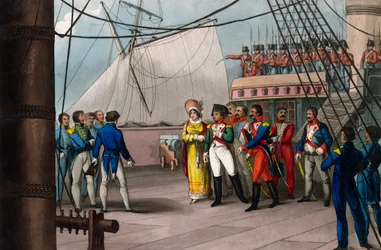 Napoleon confides in British faith - Napoleon Bonaparte aboard the Bellerophon, the British ship that led him into exile at St. Helena (St. Helena) on 15 July 1815 - Napoleon the Great, surrendering himself to the generosity of the British nation; on board