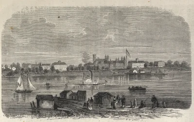 New York State - Emigration Commission Establishment - Ward Island - Engraving in 