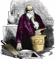 Nicolas Flamel in his laboratory.