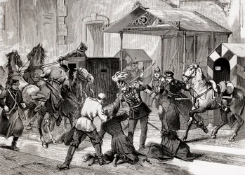 Nihilism in Russia - Attempted assassination of the Aide de Camp, General Loris Melikoff (Loris-Melikoff), outside the door of his hotel in the Great Moskaia in 1880 - The Russian Nihilist movement in the 19th century: assassination attempt on Count L