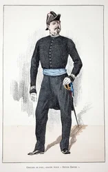 Officer of the Peace, Great Second Empire (1852-1870). Eau forte en couleurs, for illustration 