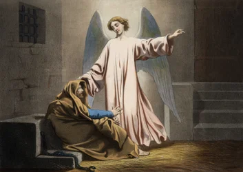 Saint Peter is delivered by an angel (Anonymous engraving from the middle of the 19th century)