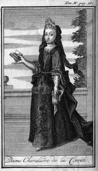 Orders of Chivalry. Lady Chevaliere of the Cross in Austria in the 17th century. In “History of military orders or knights, of the secure and routine militias of both sexes, which have been established so far. Edition taken from Abbe Giustiniani, R.P.Bon