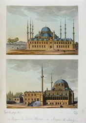 Ottoman Empire: Blue Mosque (or Sultanahmet Camii) built by Sultan Ahmet I and Mosque of Laleli in Istanbul - in 