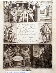 Page of illustrations for various songs
