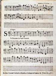 Page of musical score of Balletti, correnti alla francese opus 3 by Giovanni Battista Vitali