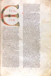 Page with Capitals "Et Factotum," 11th Century (miniature, parchment manuscript)