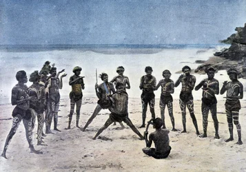 Papua Dance on the Beach Next to the Village Karapuna (New Guinea)