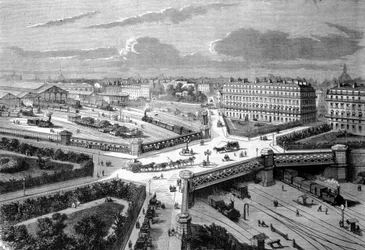 Paris, the new place of Europe on the western railways. 1868. Engraving of the 19th century