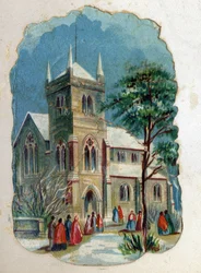 Parishioners going to a church for Sunday Mass