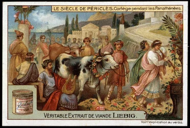Pericles century (495-429 BC): cortege during panathenaic festival - Liebig chromolithography