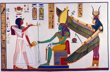 Pharaoh Ramses IV Makes Offers to Ptah-Sokari-Osiris. Behind Osiris is Isis. (Tomb of Bibah-el-Moluk) - in 