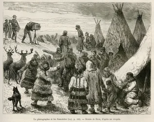 Photography and Samoiedes of the Caborova Region (Sweden) (drawing by Riou, to illustrate the story of Professor Nils Adolf Erik Baron Nordenskjold: Swedish Polar Expedition)