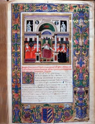 Pope Clement IV delivering a papal bull of privileges to the Dominican friars