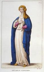 Portrait of Adelaide of Vermandois. Capetians dynasty. Engraving from 1830