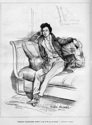 Portrait of Alexandre Dumas Jr. (1824-1895) French Writer at the Age of 26. Engraving in Le Monde Illustre