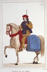 Portrait of Charles VII (1403 - 1461), King of France. Engraving of 1830